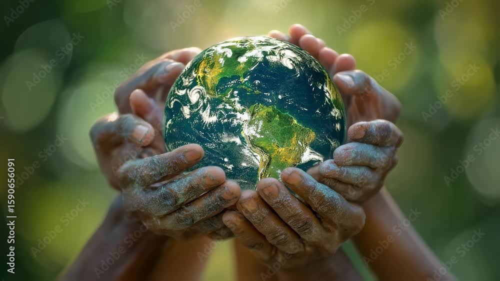 Poster multiple hands interlaced yet distinct cradle a luminous globe showcasing the interconnectedness of 