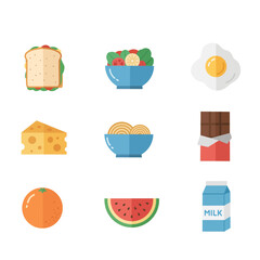 Healthy Food Icons Set Sandwich Salad Egg Cheese Pasta Chocolate Orange Watermelon Milk