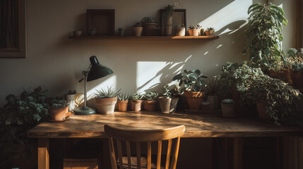 Sunlit Minimalist Workspace with Succulents on Wooden Desk