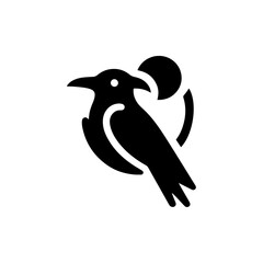 Black crow cartoon vector with black shadow