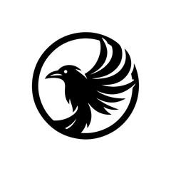 Black crow cartoon vector with black shadow