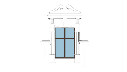 Vector sketch illustration of silhouette design of old building window balcony classic vintage