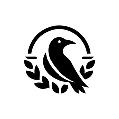 Black crow cartoon vector with black shadow