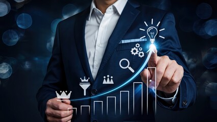 Business growth concept with increasing graph and light bulb represents idea generation