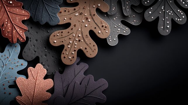 Multicolored oak leaves arranged in a corner composition.