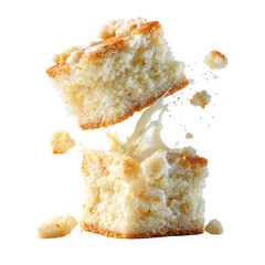 Delicious Cake Slice Falling Apart Isolated On White