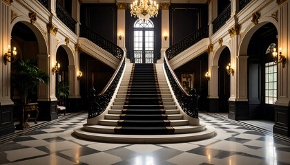 Grand, ornate staircase in a stately home
