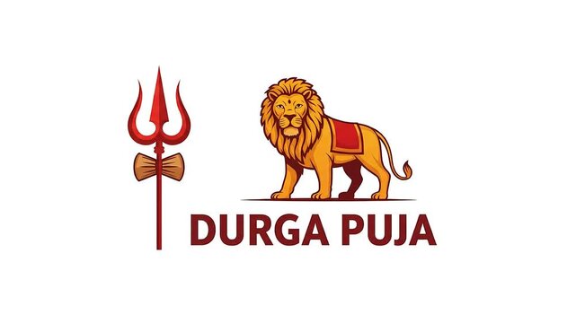 Celebrating Durga Puja A Vibrant Depiction of Divinity and Cultural Heritage with Lion Symbolism in a Vector Graphic