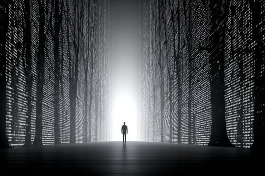 Binary code trees capture youth's disconnection from nature. Modern isolation. Global youth face emotional disconnection despite technological advances. Emotional gap. Youth challenges.