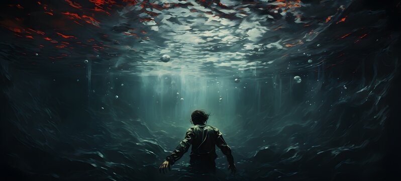 drowning in the ocean, cinematic,ai generative