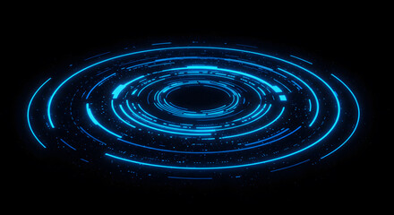 Glowing Blue Circular Tech Interface on Black