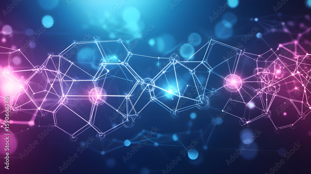 Aufkleber abstract network connection graphic with pink and blue nodes and lines on a dark background.