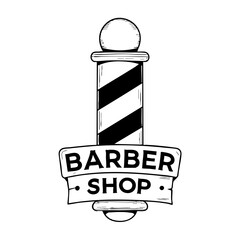 Barber shop sign in chalk style with striped pole and bold lettering  
