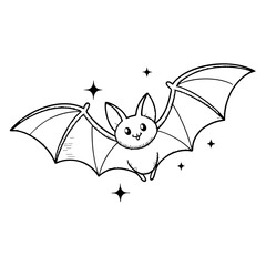 Cute bat flying with open wings and stars in a chalk style illustration  