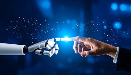 Human and robotic hands touching