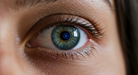 Cybernetic Gaze Detailed Macro of a BlueGreen Eye with a Glowing Digital Pupil.