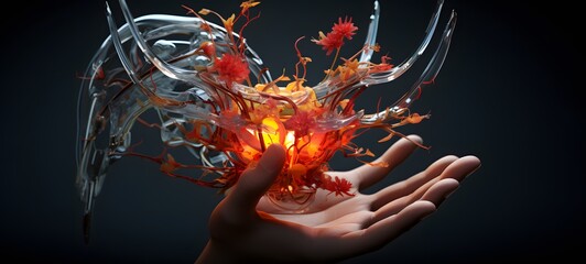 A vampire monster , a small creature made of glass that is sitting in the palm of your hand,ai generative