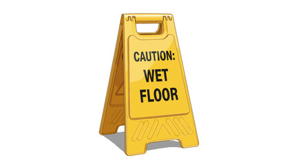 A yellow caution sign with the words caution wet floor indicating a potential hazard due to slippery surface on transparent background
