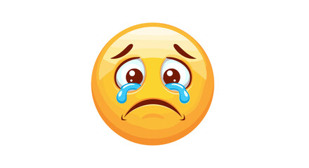Fototapeta premium Illustration of a yellow emoji with tears streaming down its face and a frowning mouth expressing sadness on transparent background
