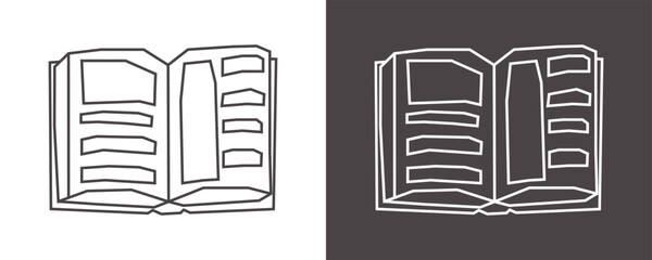 Notebook Icon in Black Line Art and White Line Art Cutout Style