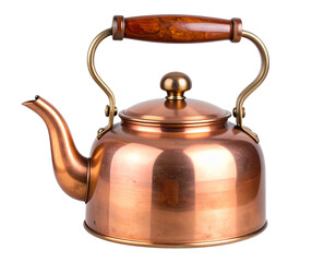  Antique Copper Tea Kettle with Polished Wooden Handle, Sie View.