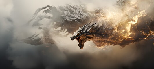 a light Kraken Griffin , coming out of the smoke,ai generative