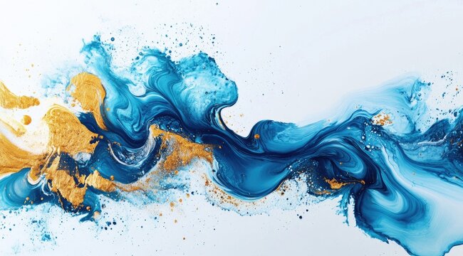 Abstract fluid art, teal and gold
