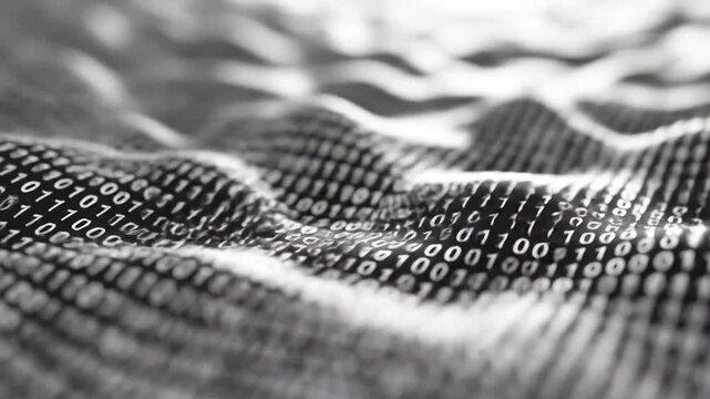 Digital Data Waves Flowing Over a Grid of Binary Numbers in Abstract Motion