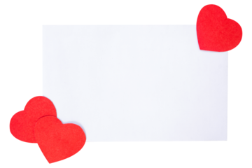 red heart with blank note paper isolated on white background