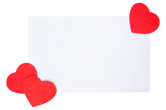 red heart with blank note paper isolated on white background