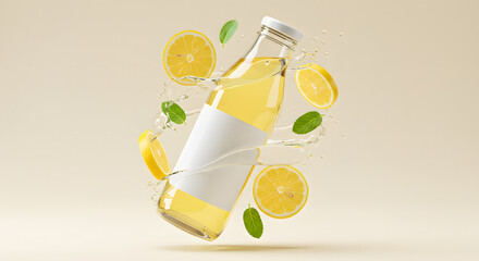 Refreshing Lemonade Burst: Bottle with Citrus Splash