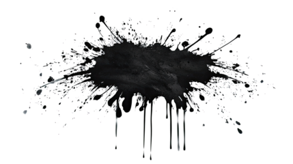 black ink blot splashes on white background