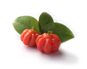 Portion of tropical pitanga fruit on a white background