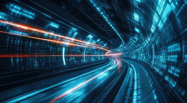 Digital tunnel, data flow, futuristic