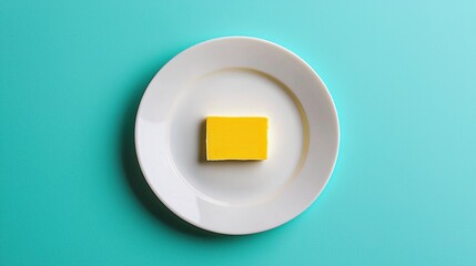 large white plate sits empty except for tiny slice of butter, priced excessively on tag nearby visual highlights absurdity of rising food prices in today's economy