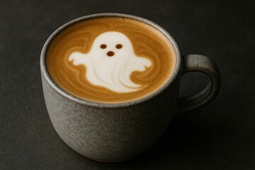 Enjoy a spooky Halloween latte with a ghost design, perfect for commercial seasonal marketing.
