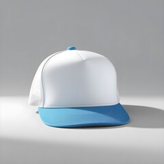 blank blue and white trucker hat mockup isolated on gray background