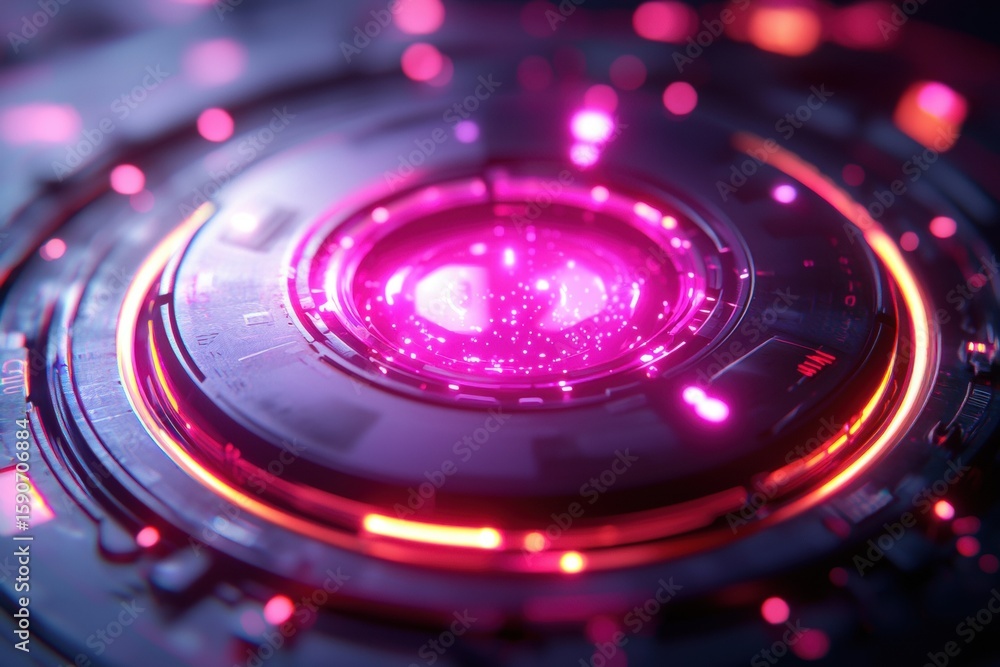 Poster sleek button on digital platform transitions into vibrant interactive portal filled luminescent surp