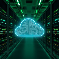 A glowing cloud in a server room