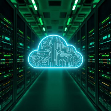 A glowing cloud in a server room