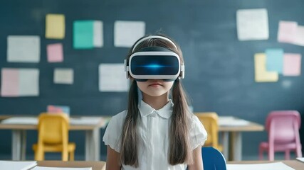 A curious child experiences immersive learning through advanced virtual reality technology in a school - Powered by Adobe