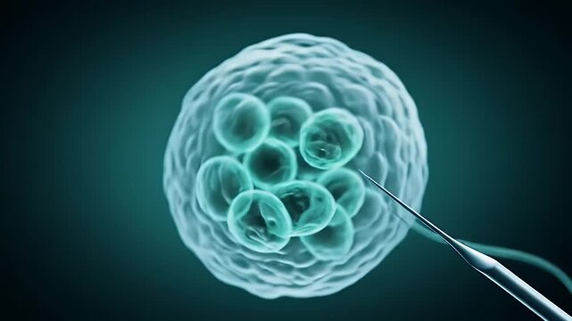 Cell Manipulation with Microinjection Light Blue Cell and Dark Green Background Emphasizing Scientific Precision