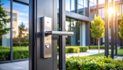 Modern door handle on a building exterior