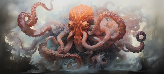 a light Kraken Griffin , coming out of the smoke,ai generative