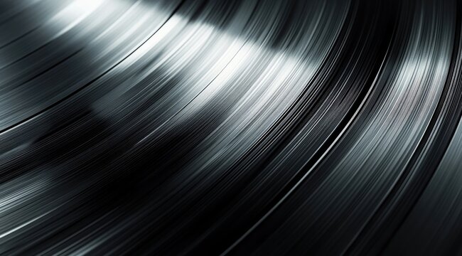 Close-up of a glossy, dark-toned vinyl record