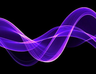 Abstract swirling purple lines on black background