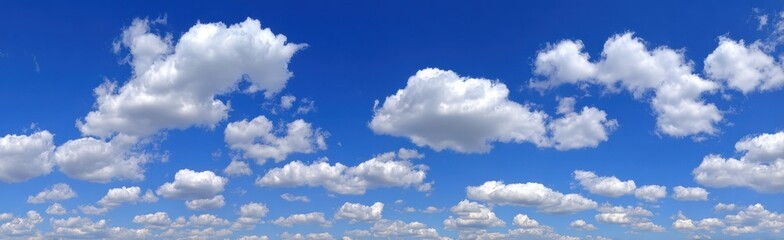 Vast blue sky dotted with puffy white clouds