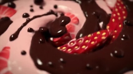 Delicious Dessert Featuring Strawberries Chocolate and Creamy Pink Swirls