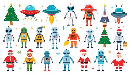 Christmas Robots  Aliens Clipart.
