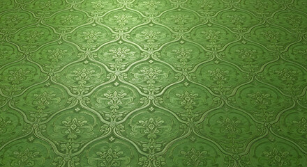 Green Floral Damask Pattern Wallpaper Design.